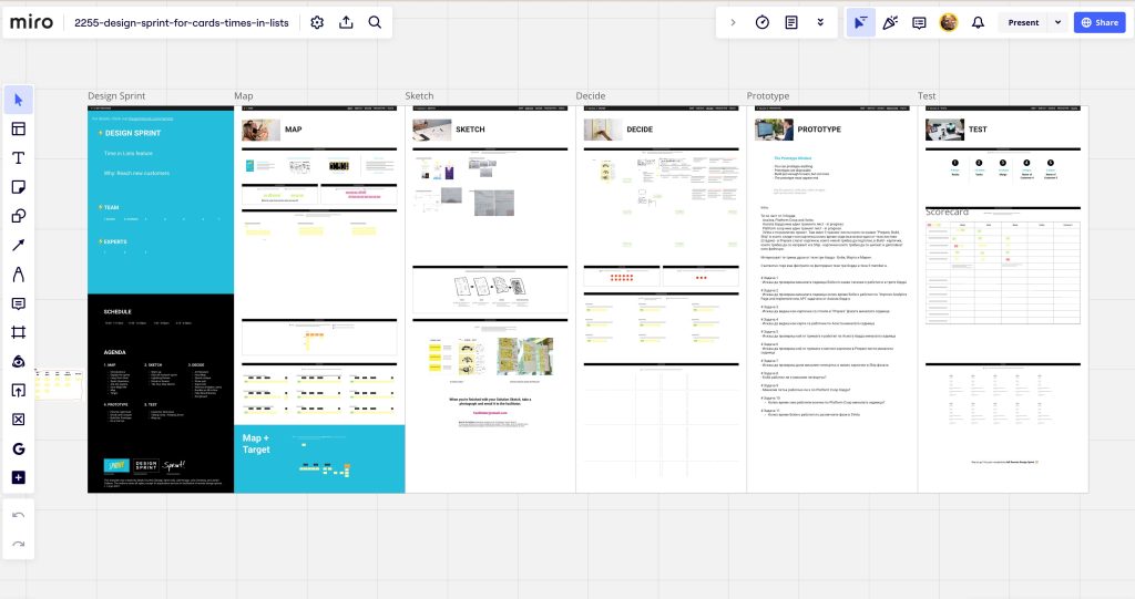 Camplight Miro template for design thinking applied on Assista